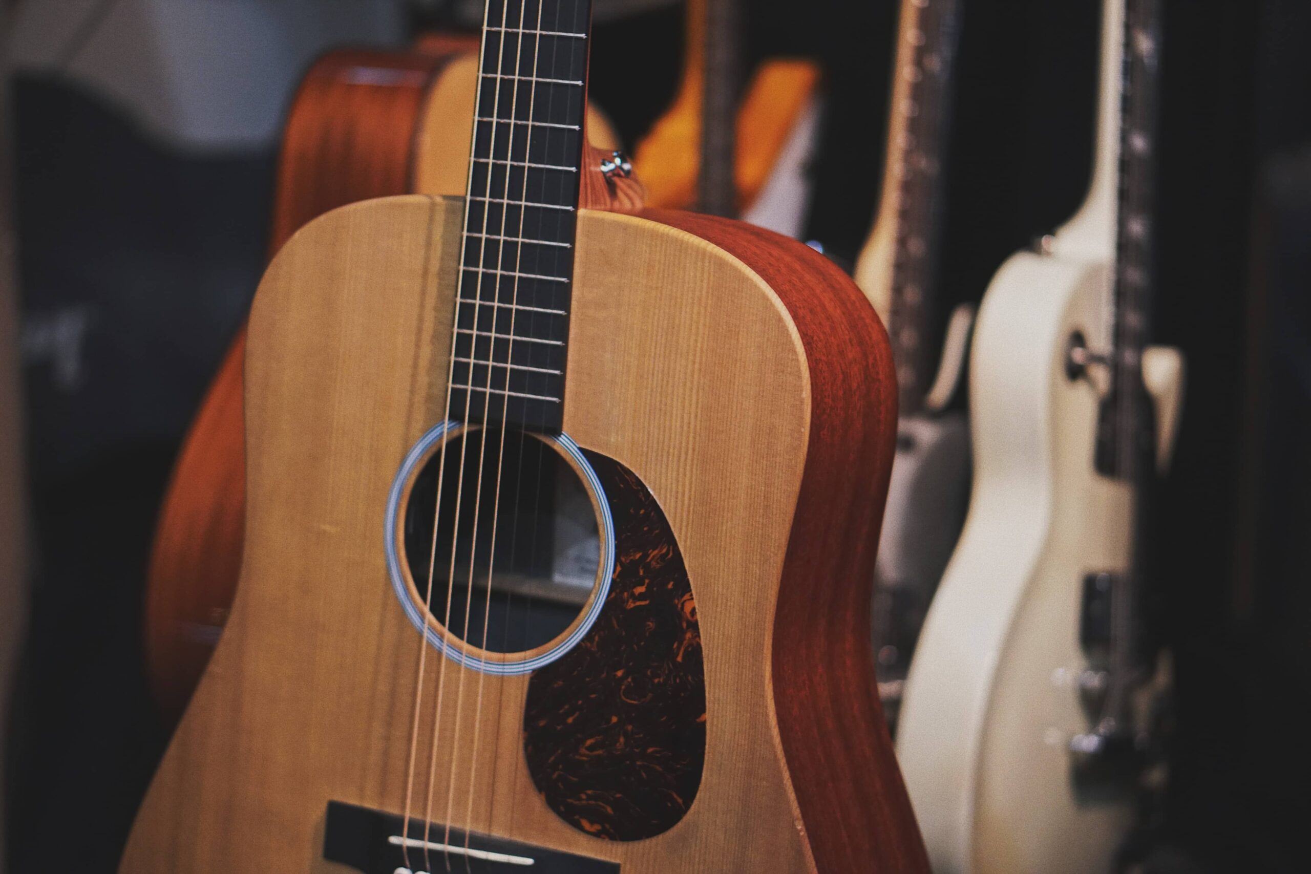 Close up of acoustic guitar